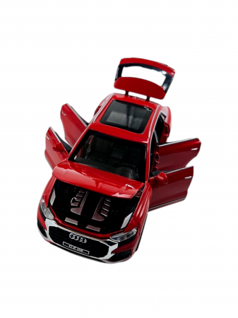 Masina metalica Audi Q8, Sunete realistice, Farurile si stopurile lumineaza, Usile, capota si portbagajul se deschid, Baterii incluse, 16cm, Rosu, Scara 1:32, Replica [5]