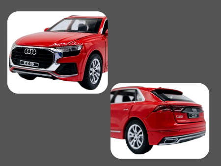 Masina metalica Audi Q8, Sunete realistice, Farurile si stopurile lumineaza, Usile, capota si portbagajul se deschid, Baterii incluse, 16cm, Rosu, Scara 1:32, Replica [2]