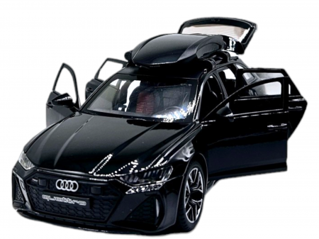 Masini metalice 21-25cm - Masina metalica Audi RS7 cu portbagaj mobil, Sunete realistice, Farurile si stopurile lumineaza, Usile, capota si portbagajul se deschid, Baterii incluse,  21cm, Negru, Replica