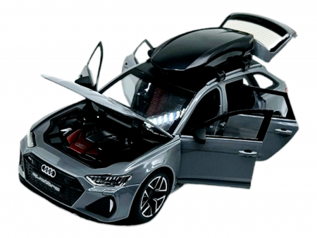 Masina metalica Audi RS7 cu portbagaj mobil, Sunete realistice, Farurile si stopurile lumineaza, Usile, capota si portbagajul se deschid, Baterii incluse,  21cm, Gri, Replica [12]