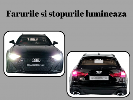 Masina metalica Audi RS7 cu portbagaj mobil, Sunete realistice, Farurile si stopurile lumineaza, Usile, capota si portbagajul se deschid, Baterii incluse,  21cm, Negru, Replica [3]