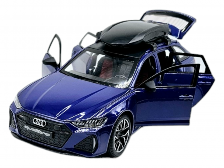 Masini metalice 21-25cm - Masina metalica Audi RS7 cu portbagaj mobil, Sunete realistice, Farurile si stopurile lumineaza, Usile, capota si portbagajul se deschid, Baterii incluse,  21cm, Albastru,replica