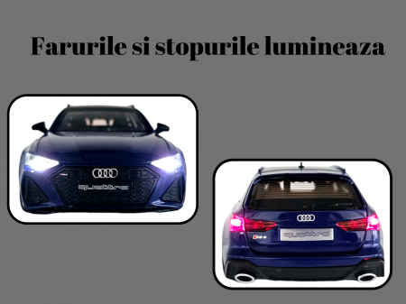 Masina metalica Audi RS7 cu portbagaj mobil, Sunete realistice, Farurile si stopurile lumineaza, Usile, capota si portbagajul se deschid, Baterii incluse,  21cm, Albastru,replica [4]