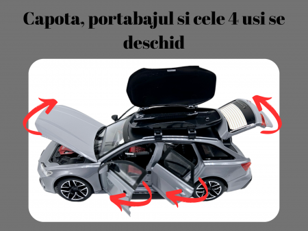Masina metalica Audi RS7 cu portbagaj mobil, Sunete realistice, Farurile si stopurile lumineaza, Usile, capota si portbagajul se deschid, Baterii incluse,  21cm, Gri, Replica [1]
