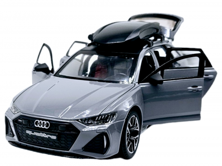 Masini metalice 21-25cm - Masina metalica Audi RS7 cu portbagaj mobil, Sunete realistice, Farurile si stopurile lumineaza, Usile, capota si portbagajul se deschid, Baterii incluse,  21cm, Gri, Replica