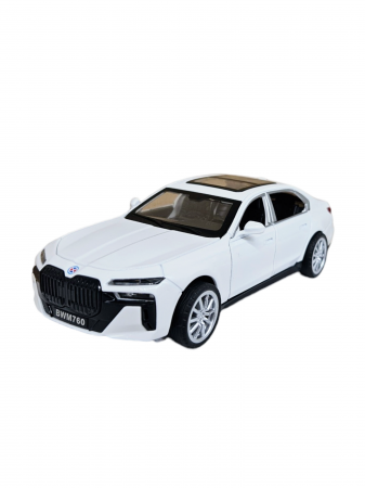 Masina metalica BMW 760, cu sunete si lumini, usi capota si portbagaj care se deschid, 16cm, Alb, Scara 1:32, Replica [7]