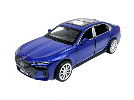 Masina metalica BMW 760, cu sunete si lumini, usi capota si portbagaj care se deschid, 16cm, Albastru, Scara 1:32, Replica [7]