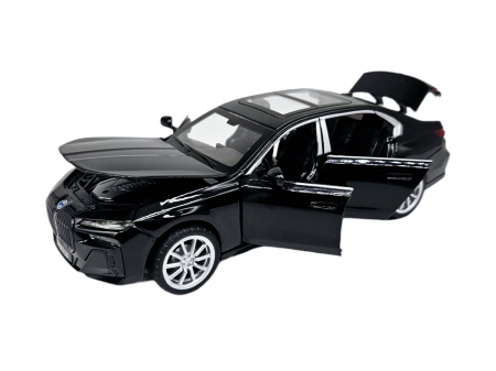 Masina metalica BMW 760, cu sunete si lumini, usi capota si portbagaj care se deschid, 16cm, Negru, Scara 1:32, Replica [2]