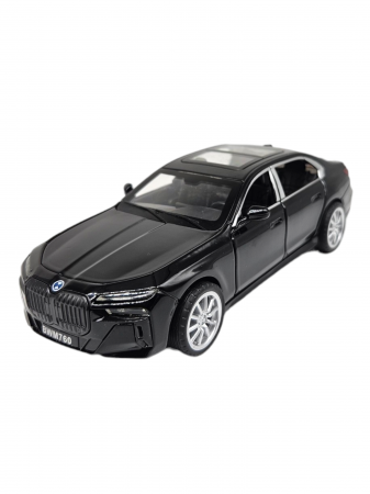 Masina metalica BMW 760, cu sunete si lumini, usi capota si portbagaj care se deschid, 16cm, Negru, Scara 1:32, Replica [6]