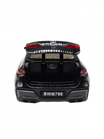 Masina metalica BMW 760, cu sunete si lumini, usi capota si portbagaj care se deschid, 16cm, Negru, Scara 1:32, Replica [8]