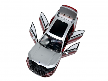 Masina metalica BMW Seria 7, 3 sunete realistice, Farurile si stopurile lumineaza, Usile, capota si portbagajul se deschid, Baterii incluse, 22cm, Rosu, Scara 1:24, Replica [6]