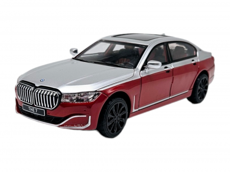 Masina metalica BMW Seria 7, 3 sunete realistice, Farurile si stopurile lumineaza, Usile, capota si portbagajul se deschid, Baterii incluse, 22cm, Rosu, Scara 1:24, Replica [4]