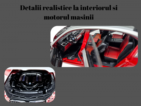 Masina metalica BMW Seria 7, 3 sunete realistice, Farurile si stopurile lumineaza, Usile, capota si portbagajul se deschid, Baterii incluse, 22cm, Rosu, Scara 1:24, Replica [2]