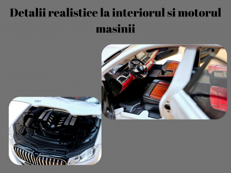 Masina metalica BMW Seria 7, 3 sunete realistice, Farurile si stopurile lumineaza, Usile, capota si portbagajul se deschid, Baterii incluse, 22cm, Alb, Scara 1:24, Replica [2]
