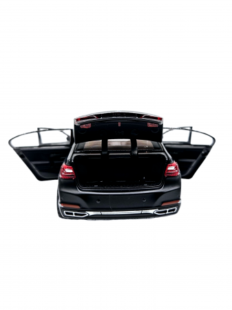 Masina metalica BMW Seria 7, 3 sunete realistice, Farurile si stopurile lumineaza, Usile, capota si portbagajul se deschid, Baterii incluse, 22cm, Negru, Scara 1:24, Replica [5]