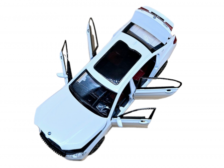 Masina metalica BMW Seria 7, 3 sunete realistice, Farurile si stopurile lumineaza, Usile, capota si portbagajul se deschid, Baterii incluse, 22cm, Alb, Scara 1:24, Replica [5]