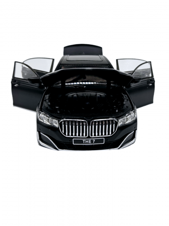 Masina metalica BMW Seria 7, 3 sunete realistice, Farurile si stopurile lumineaza, Usile, capota si portbagajul se deschid, Baterii incluse, 22cm, Negru, Scara 1:24, Replica [6]