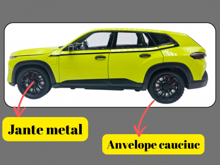 Masina Metalica tip BMW XM cu Efecte de Fum, Sunete si Lumini, Usi Mobile, Functie Pull-back, Baterii incluse, 21cm, Verde neon [5]