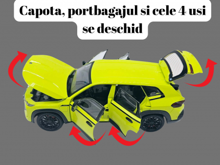 Masina Metalica tip BMW XM cu Efecte de Fum, Sunete si Lumini, Usi Mobile, Functie Pull-back, Baterii incluse, 21cm, Verde neon [1]