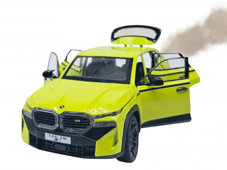 Masini metalice 21-25cm - Masina Metalica tip BMW XM cu Efecte de Fum, Sunete si Lumini, Usi Mobile, Functie Pull-back, Baterii incluse, 21cm, Verde neon