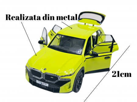 Masina Metalica tip BMW XM cu Efecte de Fum, Sunete si Lumini, Usi Mobile, Functie Pull-back, Baterii incluse, 21cm, Verde neon [8]