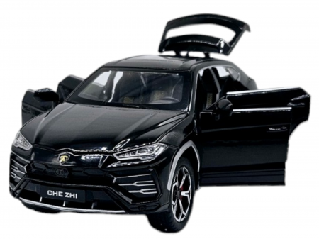 Masina metalica Lamborghini Urus cu efecte de fum, Sunete realistice, Farurile si stopurile lumineaza, Claxoneaza, Capota, portbagajul si cele 4 usi se deschid, Baterii incluse, 21cm, Negru, Replica [0]