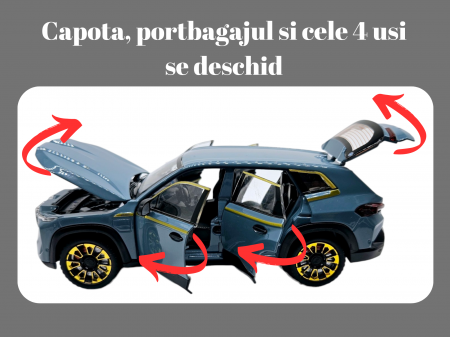 Masina metalica BMW XM cu efecte de fum, Sunete realistice, Farurile si stopurile lumineaza, Capota, portbagajul si cele 4 usi se deschid, Baterii incluse, 21cm, Albastru, Replica [2]