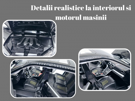 Masina metalica Lamborghini Urus cu efecte de fum, Sunete realistice, Farurile si stopurile lumineaza, Claxoneaza, Capota, portbagajul si cele 4 usi se deschid, Baterii incluse, 21cm, Negru, Replica [5]