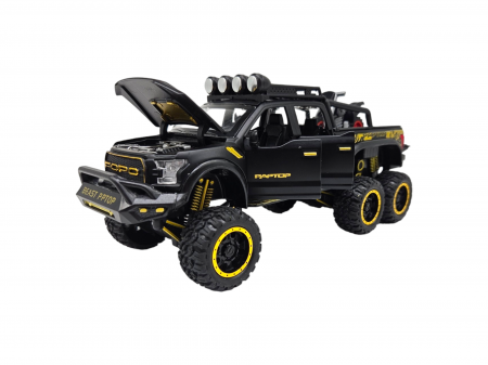 Masina metalica, cu sunete si lumini, usi mobile, capota mobila, jeep, tip Ford Raptor, cu motocicleta detasabila, Scara 1:28, Negru, 21cm Negru [9]
