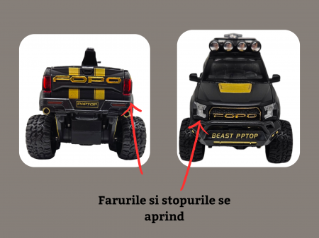 Masina metalica, cu sunete si lumini, usi mobile, capota mobila, jeep, tip Ford Raptor, cu motocicleta detasabila, Scara 1:28, Negru, 21cm Negru [1]