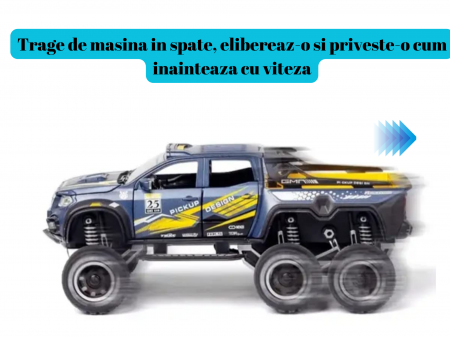 Masina Metalica de teren tip Mercedes Pick-Up, cu Sunete si Lumini, Usile, capota si portbagajul se deschid, 6 roti, Functie Pull-back, 20, 5cm, Albastru [2]