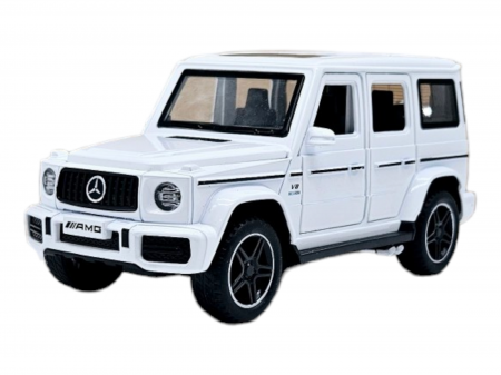 Masina metalica jeep Mercedes G Class cu rulota, Usile, capota si portbagajul se deschid, Sunete si lumini, 34 cm, Alb, Scara 1:32, Replica [12]