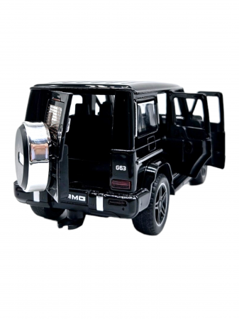 Masina metalica jeep Mercedes G Class cu rulota, Usile, capota si portbagajul se deschid, Sunete si lumini, 34 cm, Negru, Scara 1:32, Replica [8]