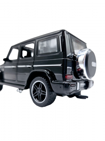 Masina metalica jeep Mercedes G Class cu rulota, Usile, capota si portbagajul se deschid, Sunete si lumini, 34 cm, Negru, Scara 1:32, Replica [9]