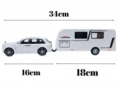 Masina metalica jeep tip Rolls Royce cu rulota, Usile, capota si portbagajul se deschid, Sunete si lumini, 34 cm, Alb, Scara 1:32 [2]