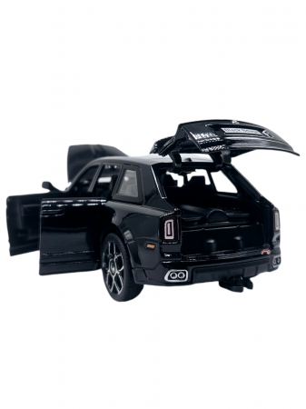 Masina metalica jeep tip Rolls Royce cu rulota, Usile, capota si portbagajul se deschid, Sunete si lumini, 34 cm, Negru, Scara 1:32 [10]