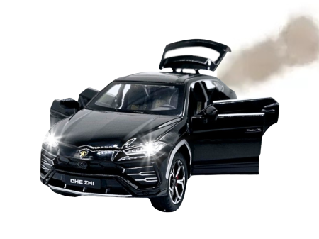 Masini metalice 21-25cm - Masina metalica Lamborghini Urus cu efecte de fum, Sunete realistice, Farurile si stopurile lumineaza, Claxoneaza, Capota, portbagajul si cele 4 usi se deschid, Baterii incluse, 21cm, Negru, Replica
