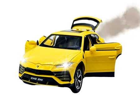 Masina metalica Lamborghini Urus, efecte fum, Sunete realistice, Farurile si stopurile lumineaza, Capota, portbagajul si cele 4 usi se deschid, Baterii incluse, 21cm, Galben, Replica