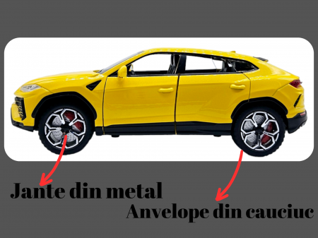 Masina metalica Lamborghini Urus, efecte fum, Sunete realistice, Farurile si stopurile lumineaza, Capota, portbagajul si cele 4 usi se deschid, Baterii incluse, 21cm, Galben, Replica [1]