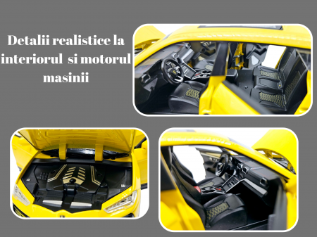 Masina metalica Lamborghini Urus, efecte fum, Sunete realistice, Farurile si stopurile lumineaza, Capota, portbagajul si cele 4 usi se deschid, Baterii incluse, 21cm, Galben, Replica [4]