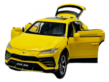 Masini metalice 21-25cm - Masina metalica Lamborghini Urus, efecte fum, Sunete realistice, Farurile si stopurile lumineaza, Capota, portbagajul si cele 4 usi se deschid, Baterii incluse, 21cm, Galben, Replica