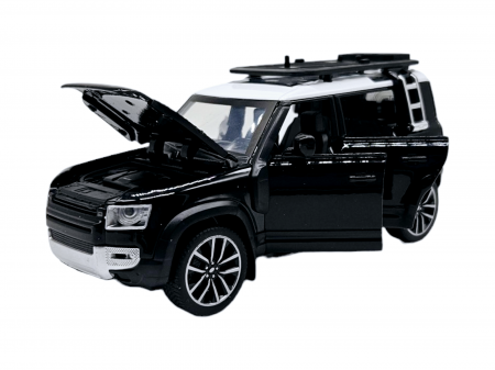 Masina metalica Land Rover Defender cu accesorii, Sunete realistice, Farurile si stopurile lumineaza, Usile, capota si portbagajul se deschid, Baterii incluse, 16cm, Negru, Scara 1:32, Replica [8]