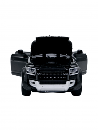 Masina metalica Land Rover Defender cu accesorii, Sunete realistice, Farurile si stopurile lumineaza, Usile, capota si portbagajul se deschid, Baterii incluse, 16cm, Negru, Scara 1:32, Replica [7]