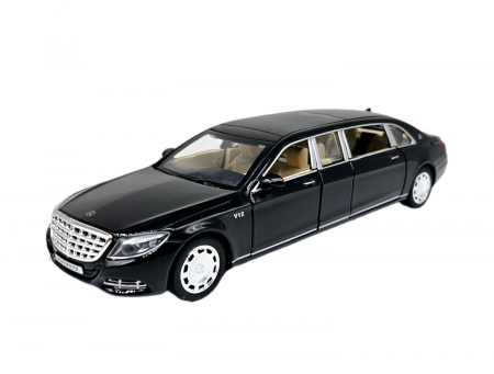 Masina metalica limuzina Mercedes S650 Maybach, 3 sunete, farurile si stopurile lumineaza, usile, capota si portbagaj se deschid, Baterii incluse, 20cm, Negru, Replica [6]