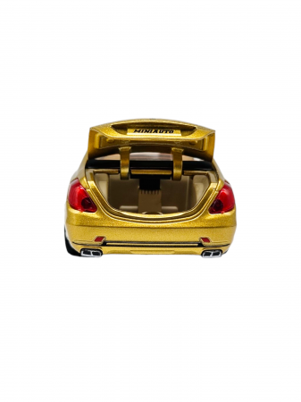 Masina metalica limuzina Mercedes S650 Maybach, 3 sunete, farurile si stopurile lumineaza, usile, capota si portbagaj se deschid, Baterii incluse, 20cm, Auriu, Replica [6]