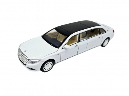 Masina metalica limuzina Mercedes S650 Maybach, 3 sunete, farurile si stopurile lumineaza, usile, capota si portbagaj se deschid, Baterii incluse, 20cm, Alb, Replica [5]