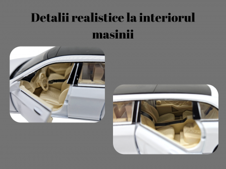 Masina metalica limuzina Mercedes S650 Maybach, 3 sunete, farurile si stopurile lumineaza, usile, capota si portbagaj se deschid, Baterii incluse, 20cm, Alb, Replica [2]