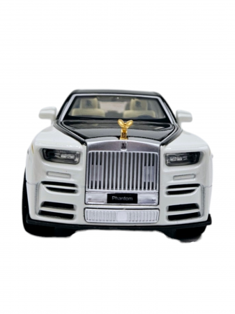 Masina metalica limuzina Rolls Royce Phantom, 3 sunete realistice, Farurile si stopurile lumineaza, Usile, capota si portbagajul se deschid, Baterii incluse, 18cm, Alb, Scara 1:32, Replica [4]