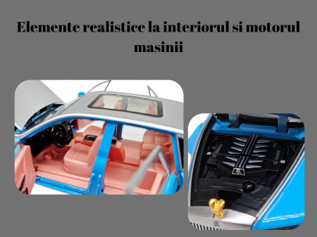 Masina metalica limuzina Rolls Royce Phantom, 3 sunete realistice, Farurile si stopurile lumineaza, Usile, capota si portbagajul se deschid, Baterii incluse, 18cm, Albastru deschis, Scara 1:32, Replic [2]