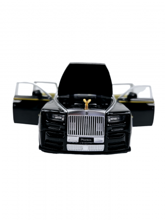 Masina metalica limuzina Rolls Royce Phantom, 3 sunete realistice, Farurile si stopurile lumineaza, Usile, capota si portbagajul se deschid, Baterii incluse, 18cm, Negru, Scara 1:32, Replica [4]